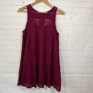 Free People Tunic Lace Tank Babydoll Dress Womens XS Maroon Lined